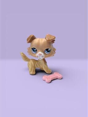 Littlest Pet Shop LPS Collie #2452 with bone accessory